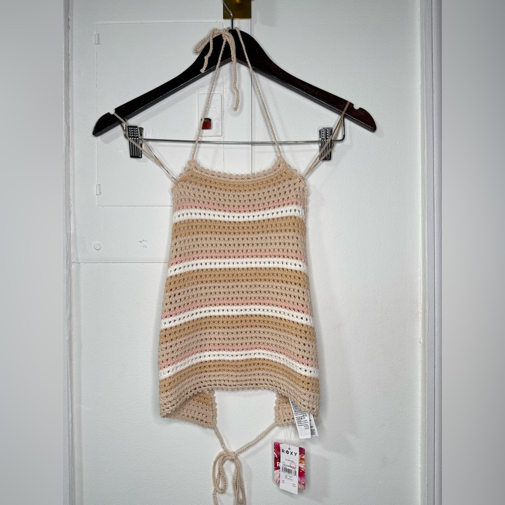 NEW WITH TAGS! ROXY KNIT CROP TIE BACK HALTER, size Large